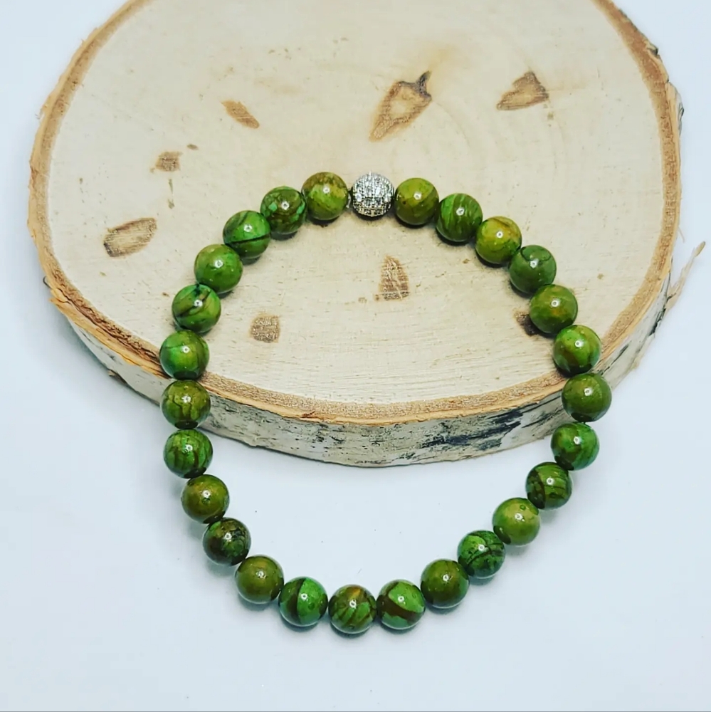 Jade Zirconia Stainless steel charm bracelet 6 mm